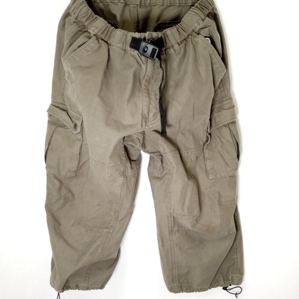 LL Bean Cotton Olive Green Cargo Hiking Shorts Belted Leg Ties Mens XL 32"